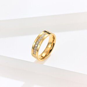 3/$35 Stainless Steel Titanium Gold Plated Ring CZ Cubic Zirconia Diamonds Band